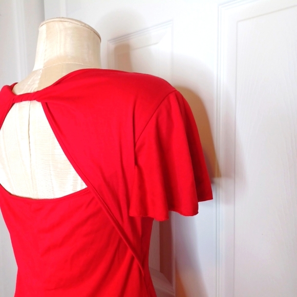 Red Dress  Size S/P Knit Short Sleeve  V-Neck  Stretch. - Picture 5 of 10